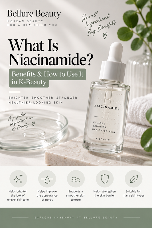 Niacinamide serum with Korean skincare products for a K-Beauty ingredient guide